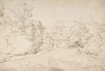 Landscape With A Pedimented Temple And Two Figures