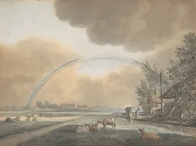Landscape With A Rainbow Over A Farmhouse And Distant Village