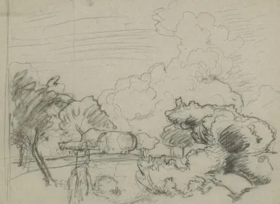 Landscape With A Road Overgrown With Trees And A Hay Wagon