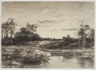 Landscape With A Stream Or Lake In The Foreground