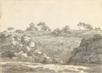 Landscape With A Two Story Building On A Hill