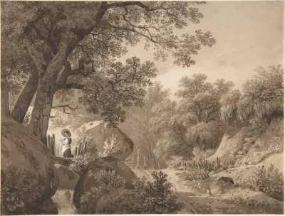 Landscape With A Young Girl At A Waterfall