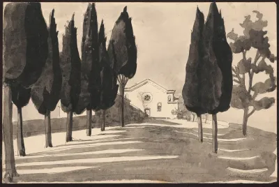 Landscape With An Alley Of Trees Leading To A Church