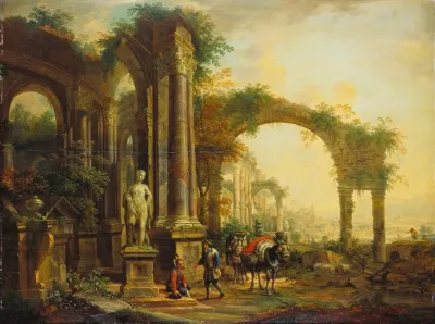 Landscape With Ancient Ruins And Two Pack Mules