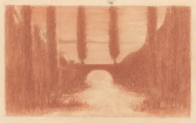 Landscape With Bridge And Cypress Trees