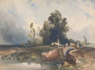 Landscape With Canal And Lock Figures At Lock