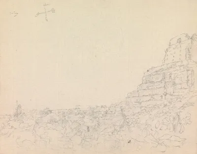 Landscape With Castle Ruins On Top Of A Rocky Hill