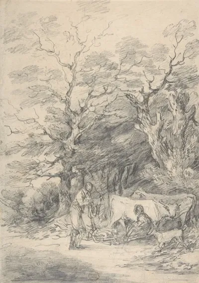 Landscape With Cattle And Figures Sketch For The Rustic Courtship