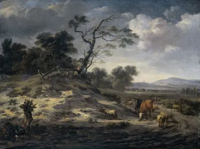 Landscape With Cattle On A Country Road
