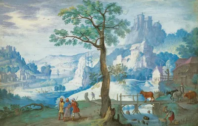 Landscape With Christ On The Road To Emmaus A Woman Herding Cattle To The Right