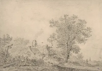 Landscape With Cottages And A Figure By A Cart