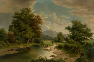 Landscape With Cows At A Water Hole