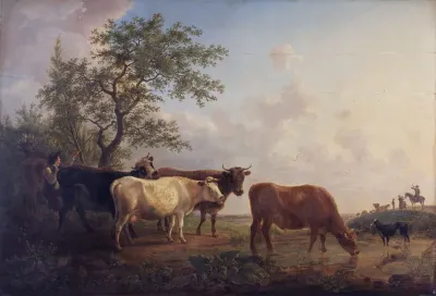 Landscape With Cows At Sunrise