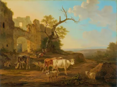 Landscape With Cows Near A Ruin