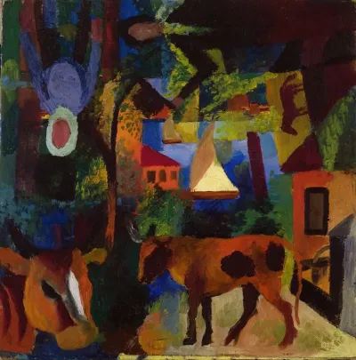 Landscape With Cows Sailboat And Figures