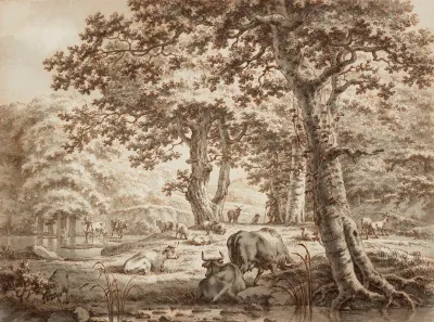 Landscape With Cows Under A Tree