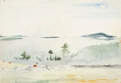 Landscape With Deer In A Morning Haze