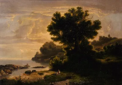 Landscape With Family By Lake