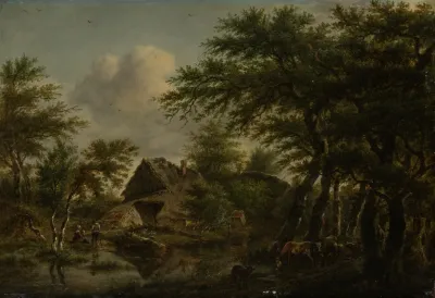 Landscape With Farm Amidst Trees