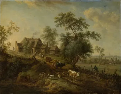 Landscape With Farm Animals On A Road