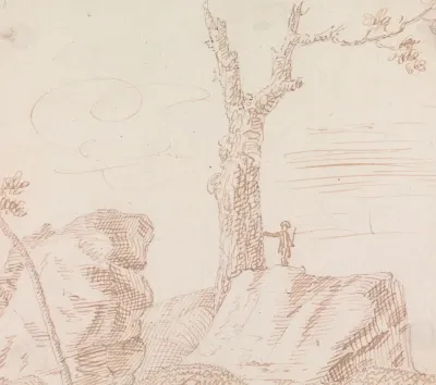 Landscape With Figure Standing On Large Rock
