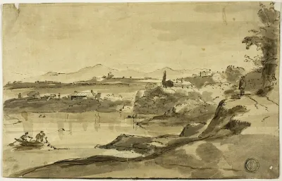 Landscape With Fisherman In Lake