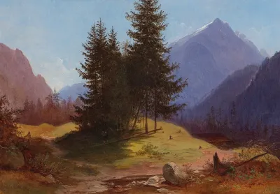 Landscape With Group Of Trees And Woodcutters