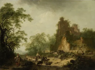 Landscape With Herd Of Sheep In Front Of A Peasant Hut In A Ruins