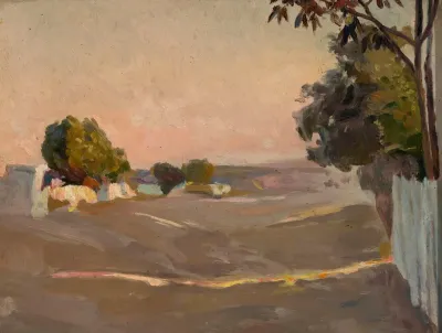 Landscape With Houses And A Fence
