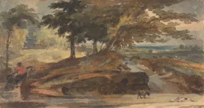 Landscape With Knoll With Trees Figure On Horseback