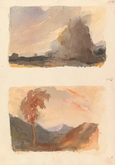 Landscape With Large Cliff In Foreground Cuyps Principle No 3 Landscape With Tree In Foreground Mountains In Distance Boths Principle