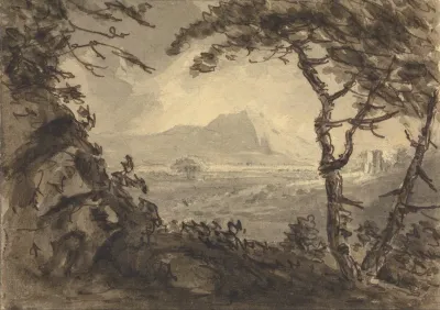 Landscape With Mountain In Center Distance