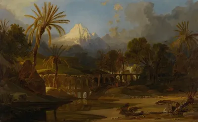 Landscape With Palm Trees And Mountainous Vista