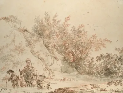 Landscape With Peasants Fording A Stream