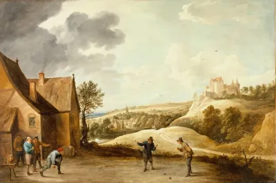 Landscape With Peasants Playing Bowls Outside An Inn