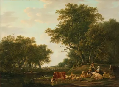 Landscape With Peasants With Their Cattle And Anglers On The Water