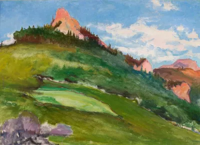 Landscape With Pink Mountain Peaks
