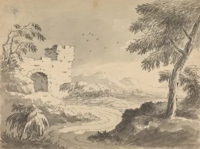Landscape With Road Leading To Abbey