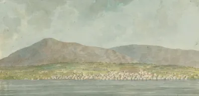 Landscape With Sea Town And Hills