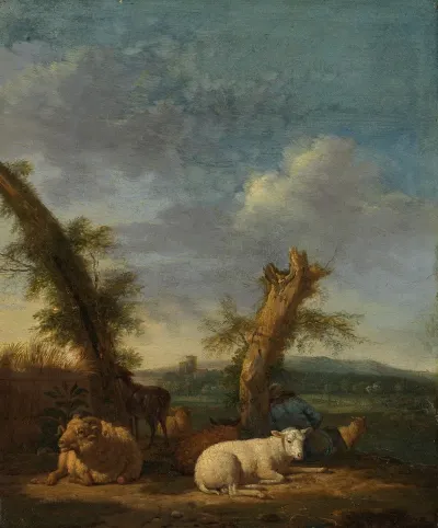 Landscape With Sheep And A Sleeping Shepherd