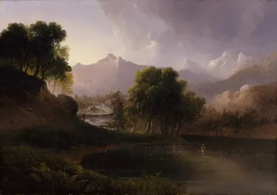 Landscape With Stream And Mountains