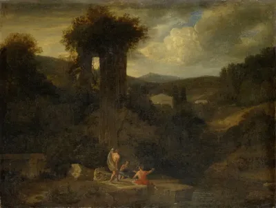 Landscape With The Remains Of A Temple And Fischermen And River