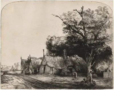 Landscape With Three Gabled Cottages Beside A Road