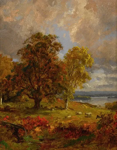 Landscape With Trees And Sheep Near A Copse