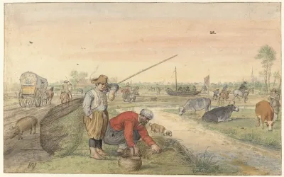 Landscape With Two Eel Fishermen By A Ditch