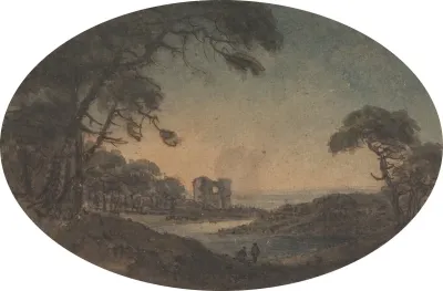 Landscape With Two Men And A Castle Ruin On The Riverbank