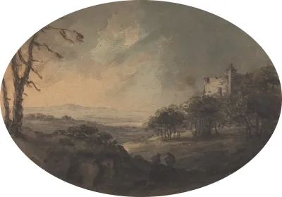 Landscape With Two Men On A Hill And A Castle In The Distance