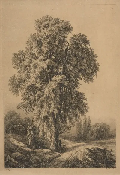Landscape With Two Travelers Beneath Tree Along Path