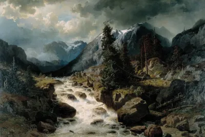 Landscape With Waterfall From The Canton Of Uri Switzerland