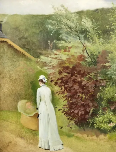 Landschaft Frau Mit Kinderwagen